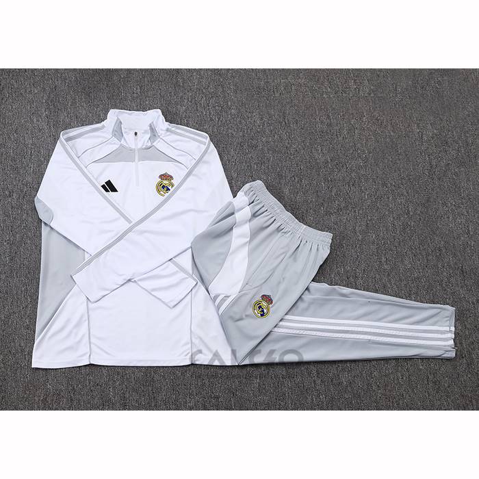 Tuta da Track di Felpa Real Madrid Bambino 2025-2026 Bianco Grigio